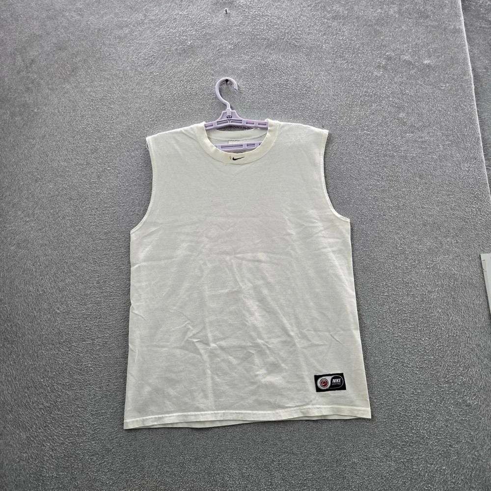 VINTAGE Nike Men Tank M White Sleeveless Basketball Center Swoosh Logo READ